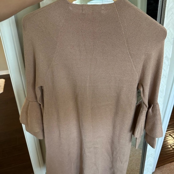 Anthropologie NWT Tan Knit Sweater Dress With Bell Sleeves - Picture 3 of 6